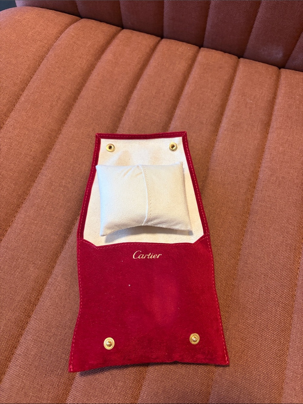 Cartier Red Suede Watch Pouch with Cream Cushion